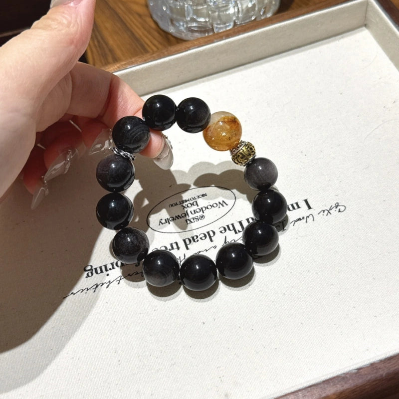 Silver Obsidian & Flower Agate Bracelet-Dispel Inner Turmoil