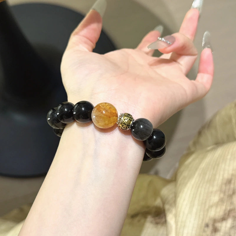 Silver Obsidian & Flower Agate Bracelet-Dispel Inner Turmoil