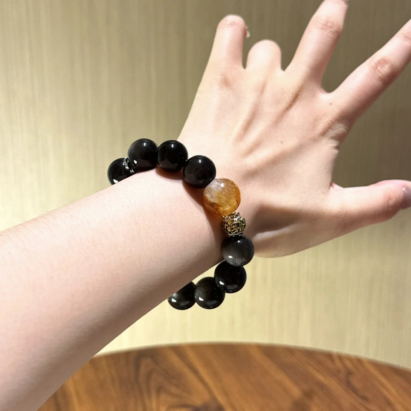 Silver Obsidian & Flower Agate Bracelet-Dispel Inner Turmoil