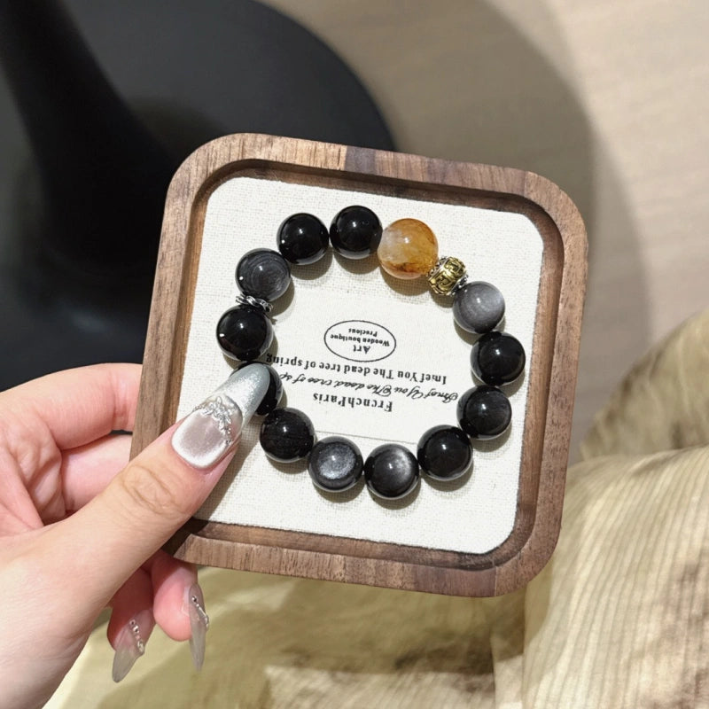 Silver Obsidian & Flower Agate Bracelet-Dispel Inner Turmoil