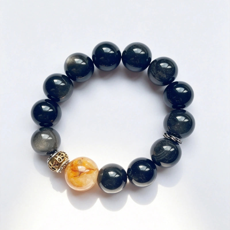 Silver Obsidian & Flower Agate Bracelet-Dispel Inner Turmoil