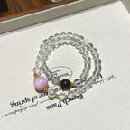 Clear Quartz & Kunzite Double‑Loop Bracelet-Elegant Protection