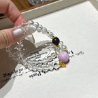 Clear Quartz & Kunzite Double‑Loop Bracelet-Elegant Protection