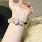 Clear Quartz & Kunzite Double‑Loop Bracelet-Elegant Protection