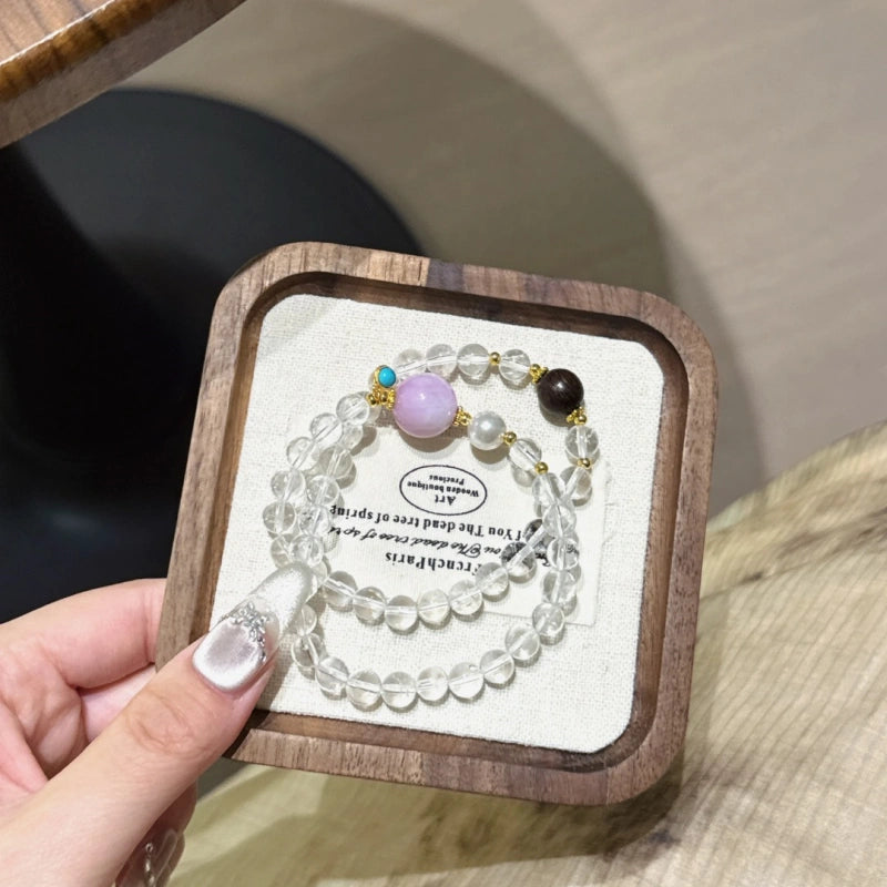 Clear Quartz & Kunzite Double‑Loop Bracelet-Elegant Protection