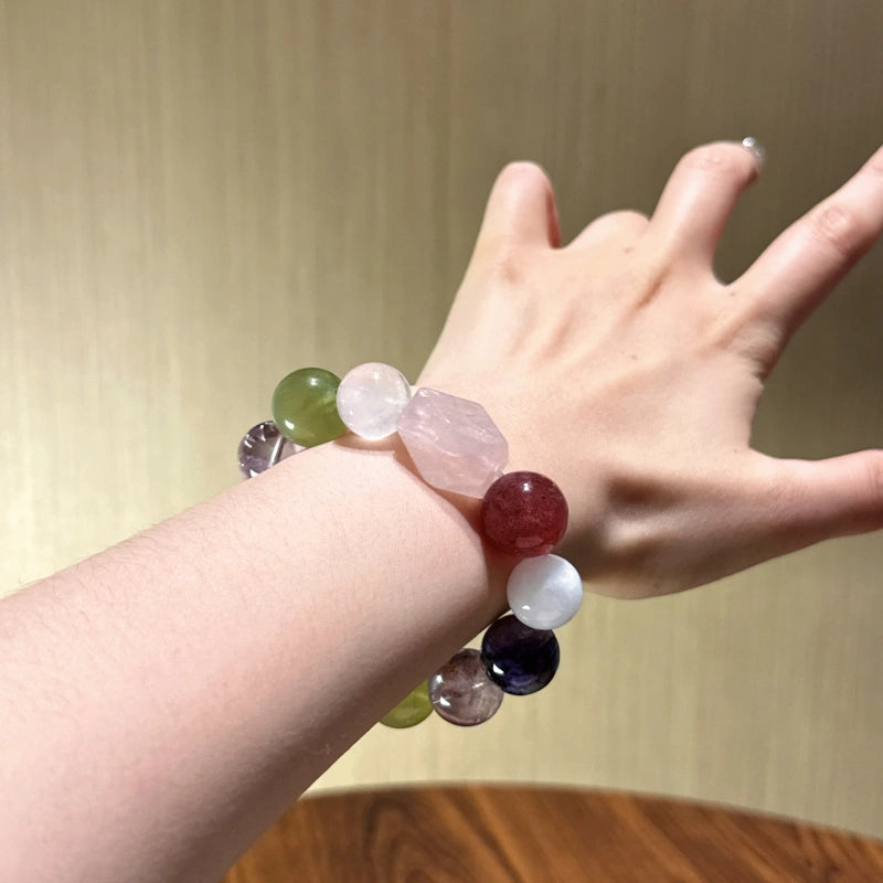 Rose Quartz Freeform Multi-Gem Bracelet-Soothe Anxiety
