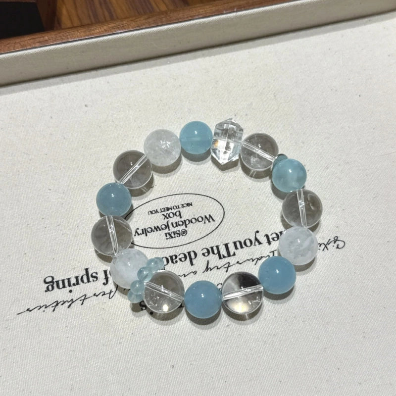 Aquamarine & Snow Phantom Quartz Bracelet-Inspire Creativity