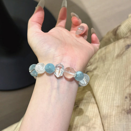Aquamarine & Snow Phantom Quartz Bracelet - Inspire Creativity