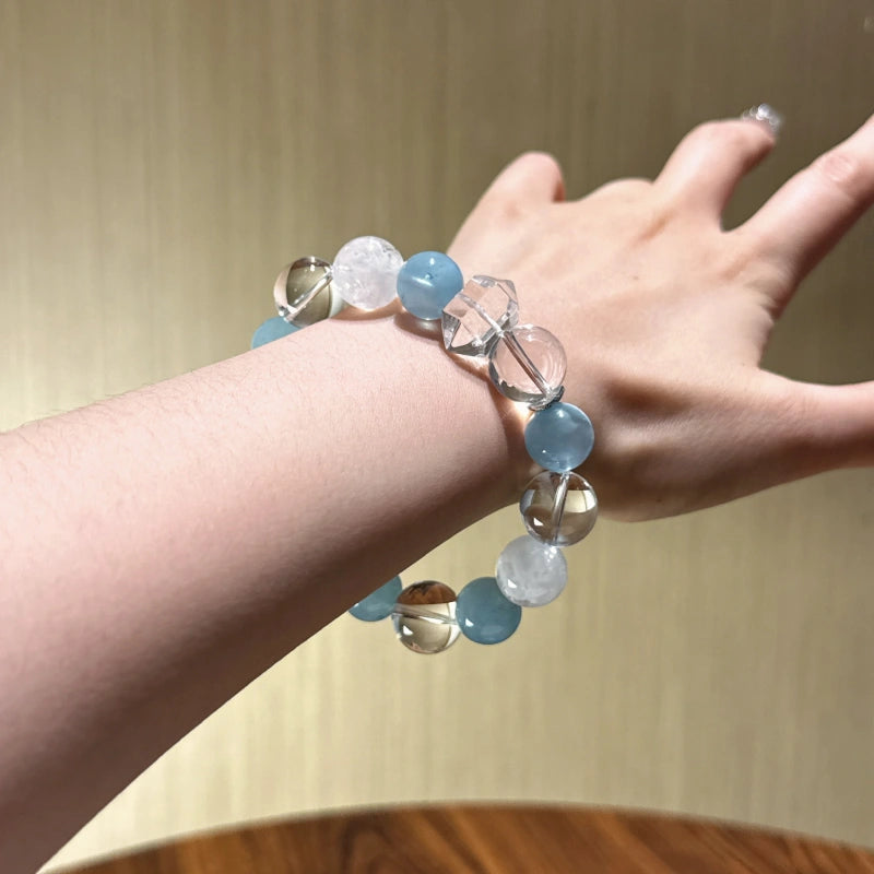 Aquamarine & Snow Phantom Quartz Bracelet-Inspire Creativity