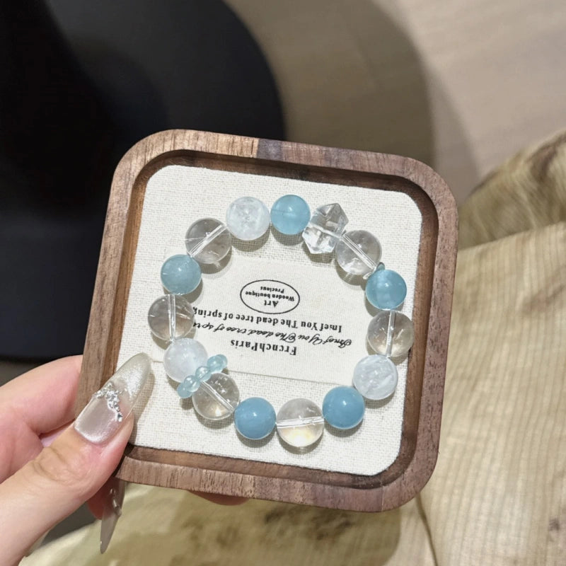 Aquamarine & Snow Phantom Quartz Bracelet-Inspire Creativity