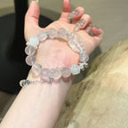 Rose Quartz & Clear Crystal Nine‑Tailed Fox Bracelet - Wisdom and Magnetism