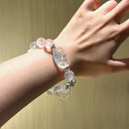 Rose Quartz & Clear Crystal Nine‑Tailed Fox Bracelet - Wisdom and Magnetism