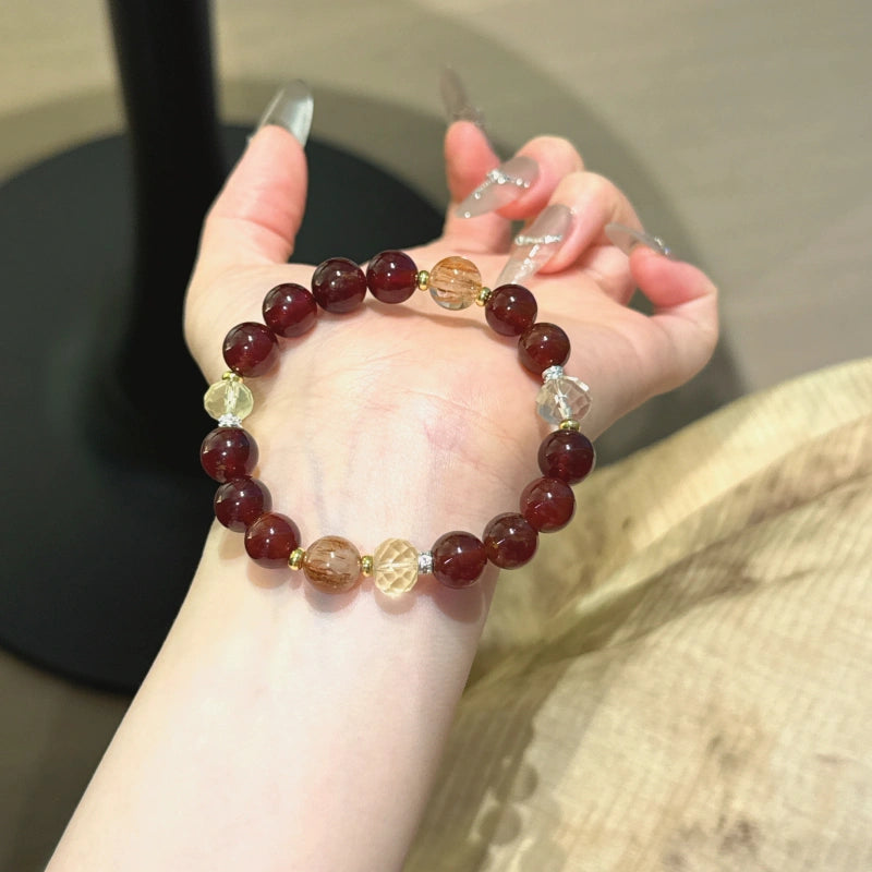 Garnet & Super Seven Gold Bracelet - Wealth‑guarding Spirit