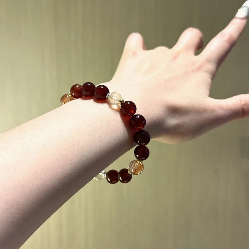 Garnet & Super Seven Gold Bracelet - Wealth‑guarding Spirit