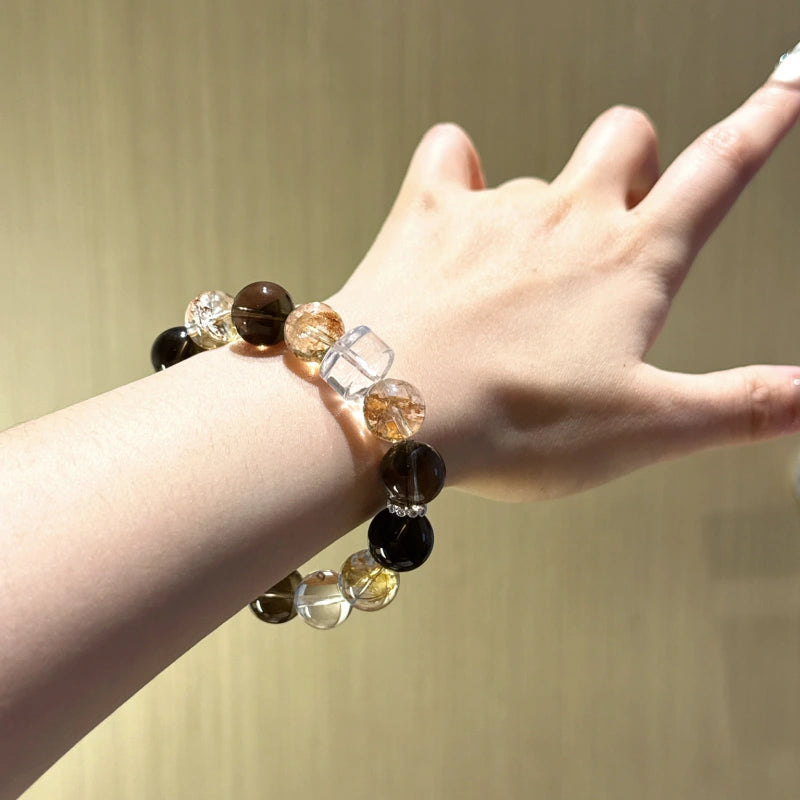 Clear Quartz & Smoky Quartz Bracelet - Peace & Well‑being