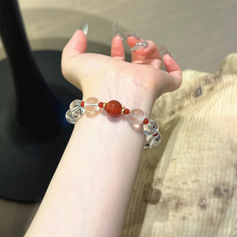 Red Agate & Clear Quartz Bracelet - Repel Negative Energy
