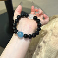 Obsidian & Aquamarine Guardian Lion Bracelet - Emotional Stability