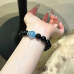 Obsidian & Aquamarine Guardian Lion Bracelet - Emotional Stability