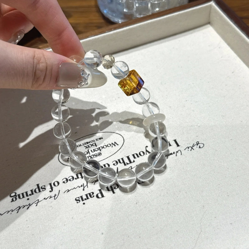 White Crystal & Floral Amber Bracelet - Encourages Wealth Flow