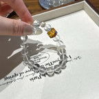 White Crystal & Floral Amber Bracelet - Encourages Wealth Flow