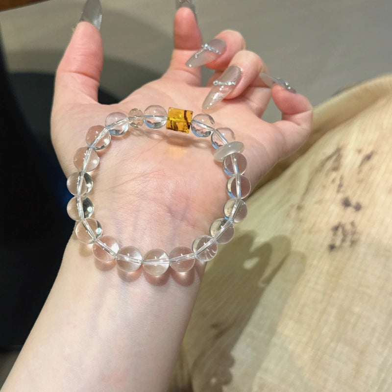 White Crystal & Floral Amber Bracelet - Encourages Wealth Flow