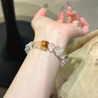 White Crystal & Floral Amber Bracelet - Encourages Wealth Flow