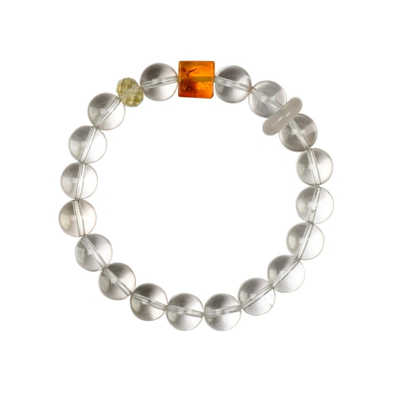 White Crystal & Floral Amber Bracelet - Encourages Wealth Flow