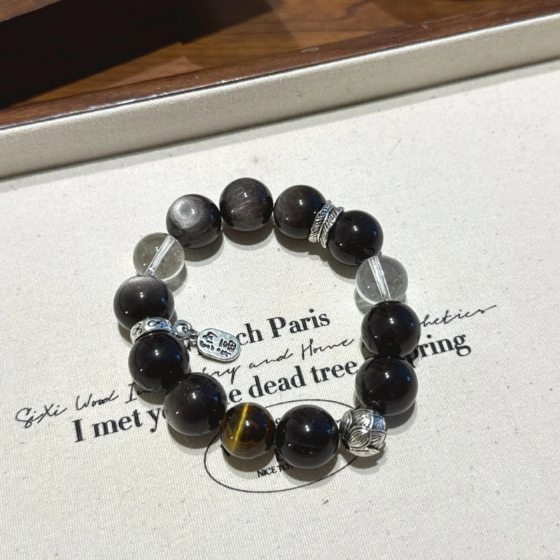 Silver Obsidian, Clear Quartz & Tiger’s Eye Bracelet - Goal Focus