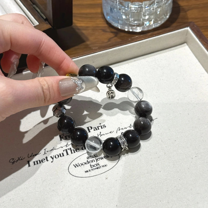 Silver Obsidian, Clear Quartz & Tiger’s Eye Bracelet - Goal Focus