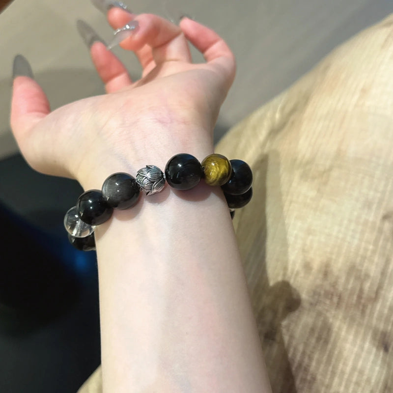Silver Obsidian, Clear Quartz & Tiger’s Eye Bracelet - Goal Focus