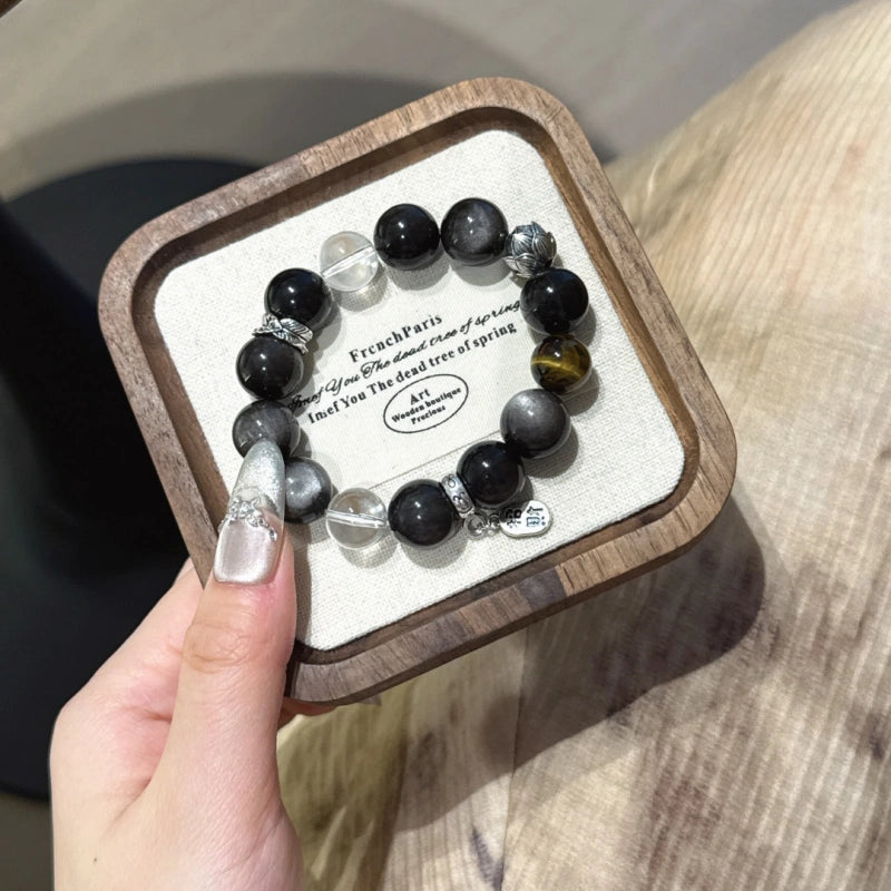 Silver Obsidian, Clear Quartz & Tiger’s Eye Bracelet - Goal Focus