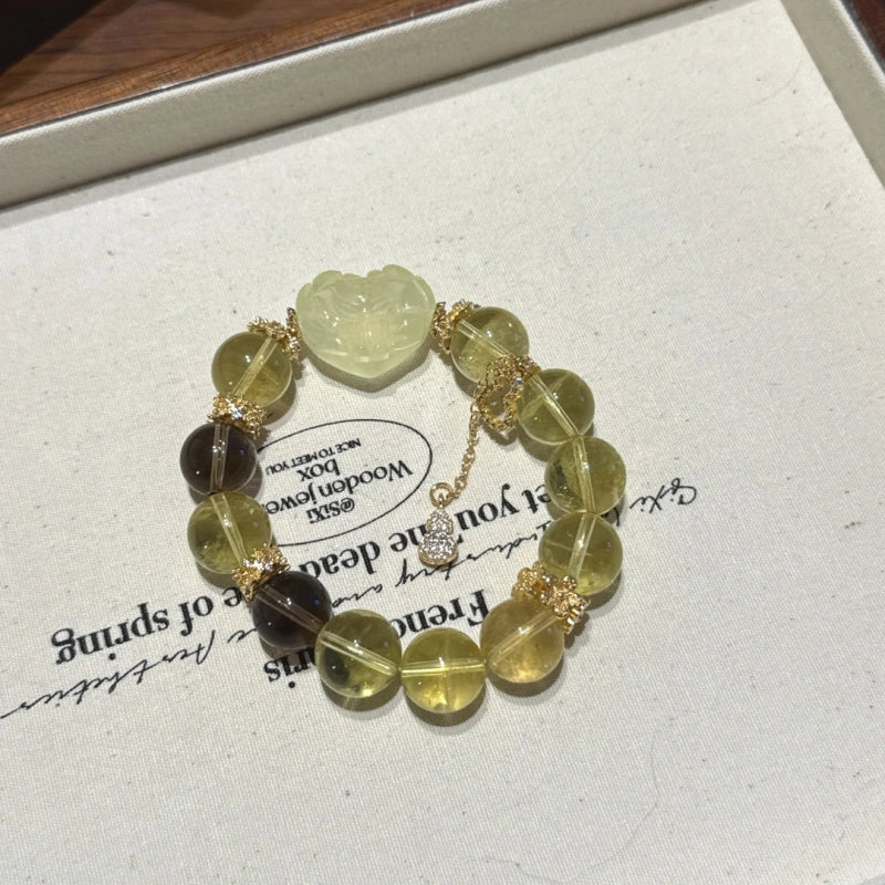 Citrine & Smoky Quartz Heart‑Shaped Fox Bracelet - Calm Judgment