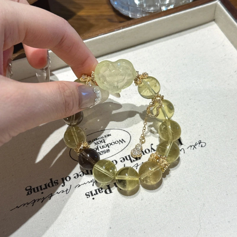 Citrine & Smoky Quartz Heart‑Shaped Fox Bracelet - Calm Judgment