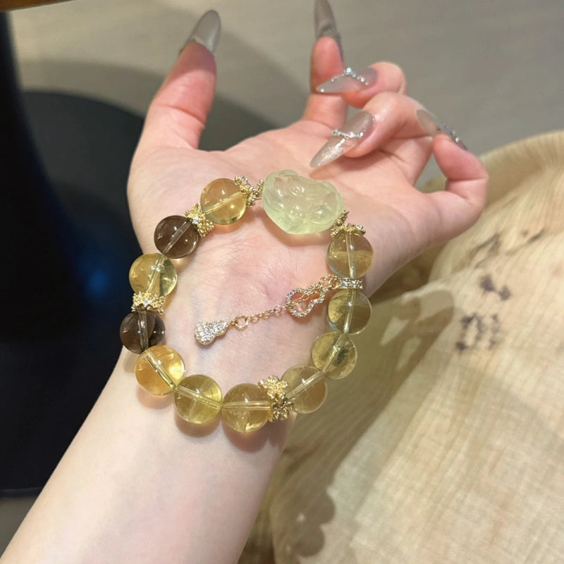 Citrine & Smoky Quartz Heart‑Shaped Fox Bracelet - Calm Judgment