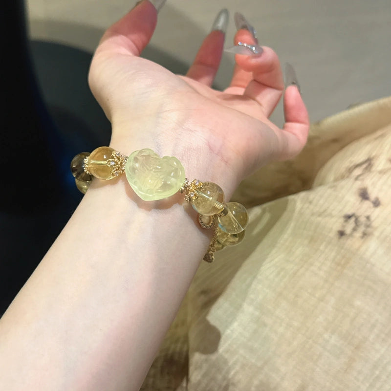 Citrine & Smoky Quartz Heart‑Shaped Fox Bracelet - Calm Judgment