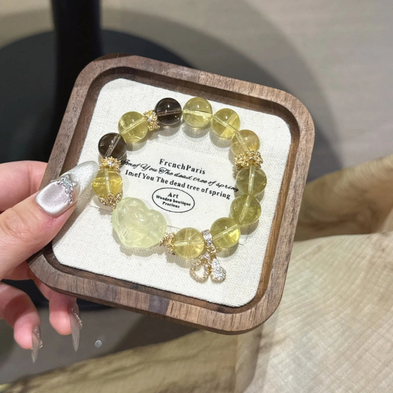 Citrine & Smoky Quartz Heart‑Shaped Fox Bracelet - Calm Judgment