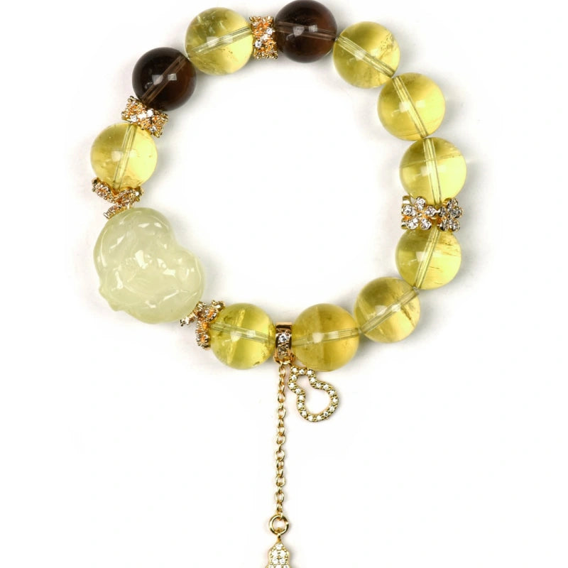 Citrine & Smoky Quartz Heart‑Shaped Fox Bracelet - Calm Judgment