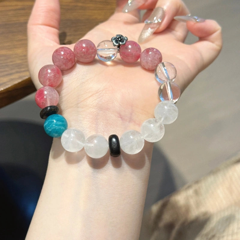 Rhodonite Clear Quartz & White Phantom Bracelet - Deep Purification