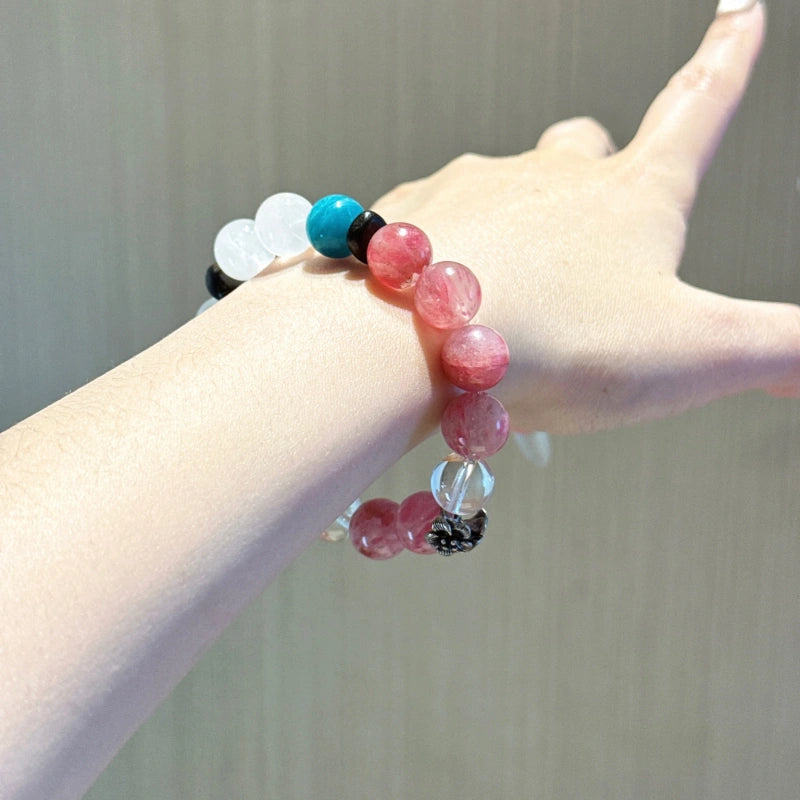 Rhodonite Clear Quartz & White Phantom Bracelet - Deep Purification