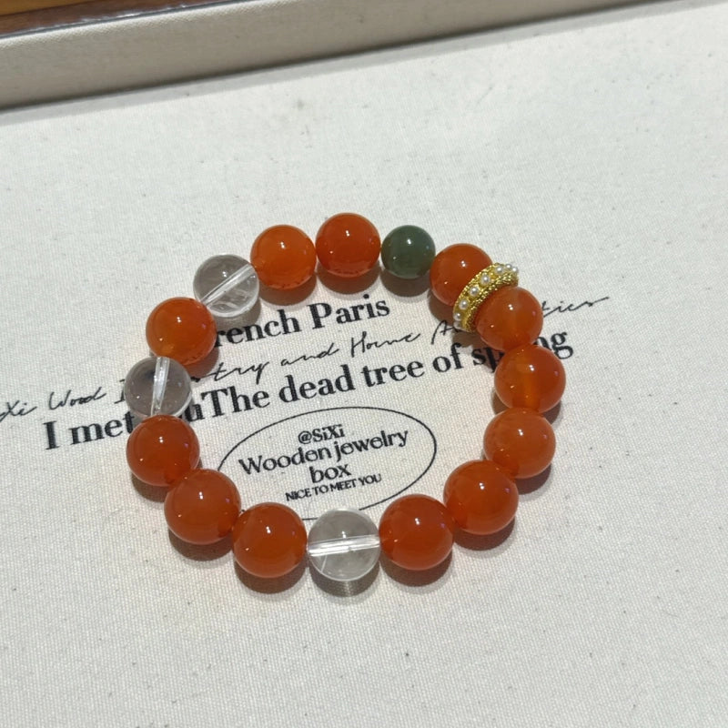 Red Agate, Green Jasper & Clear Quartz Bracelet - Clear Negative Energy