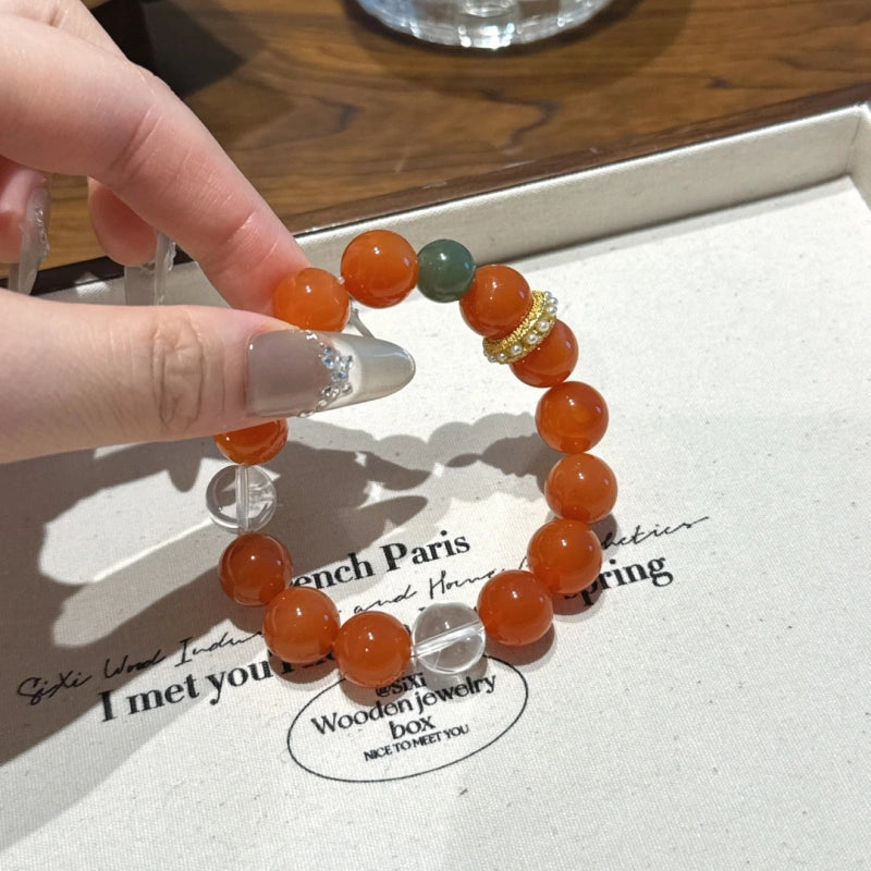 Red Agate, Green Jasper & Clear Quartz Bracelet - Clear Negative Energy