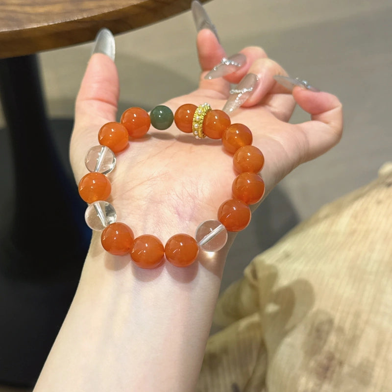 Red Agate, Green Jasper & Clear Quartz Bracelet - Clear Negative Energy