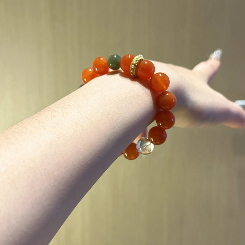 Red Agate, Green Jasper & Clear Quartz Bracelet - Clear Negative Energy