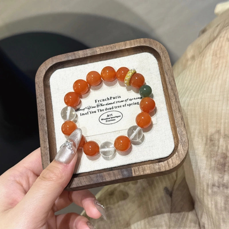Red Agate, Green Jasper & Clear Quartz Bracelet - Clear Negative Energy
