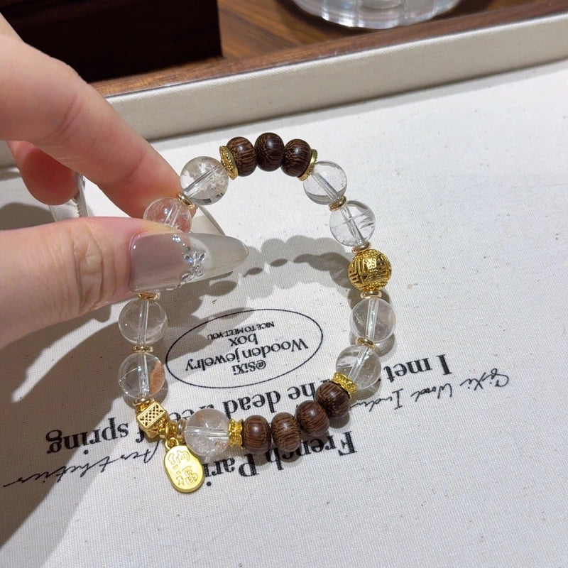 Clear Quartz & Agarwood Bracelet - Calm & Quiet the Mind