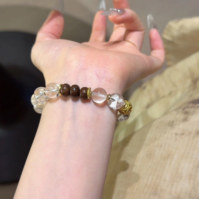 Clear Quartz & Agarwood Bracelet - Calm & Quiet the Mind
