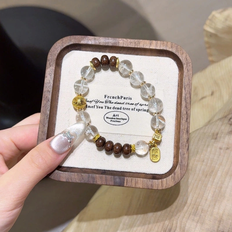 Clear Quartz & Agarwood Bracelet - Calm & Quiet the Mind