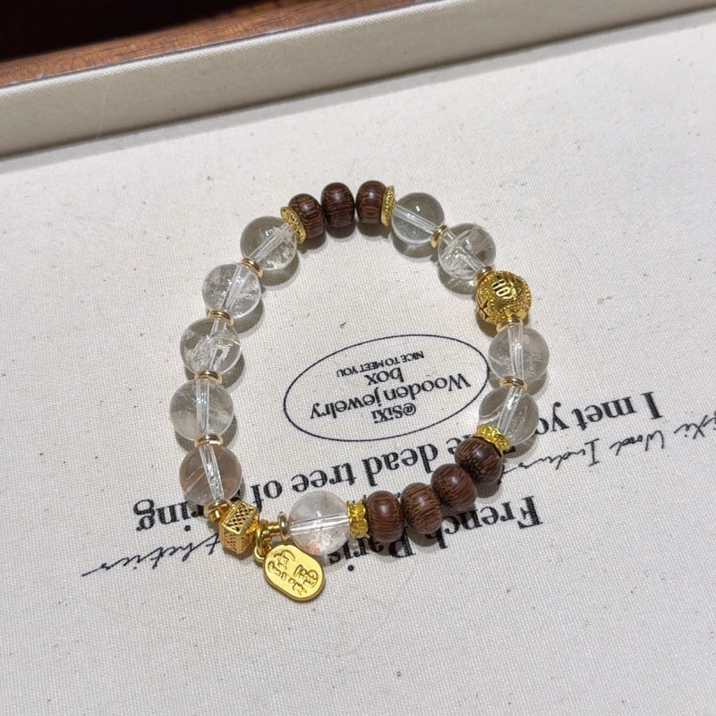 Clear Quartz & Agarwood Bracelet - Calm & Quiet the Mind