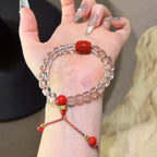 Clear Quartz & Cinnabar Barrel‑Bead Bracelet - Purify Aura