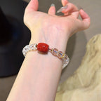 Clear Quartz & Cinnabar Barrel‑Bead Bracelet - Purify Aura